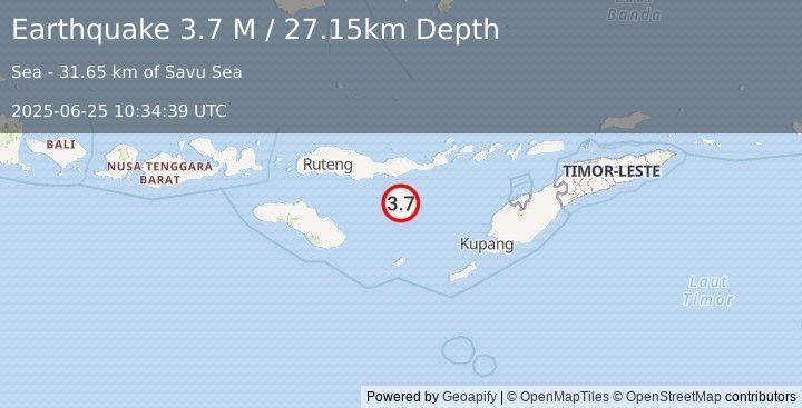 Earthquake Savu Sea (3.7 M) (2025-06-25 10:34:39 UTC)