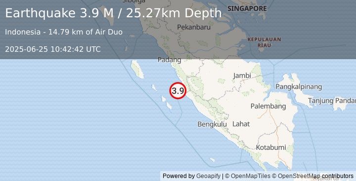 Earthquake Southern Sumatra, Indonesia (3.9 M) (2025-06-25 10:42:42 UTC)