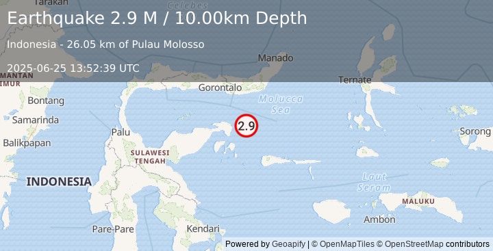 Earthquake Minahassa Peninsula, Sulawesi (2.9 M) (2025-06-25 13:52:39 UTC)
