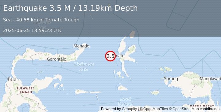 Earthquake Northern Molucca Sea (3.5 M) (2025-06-25 13:59:23 UTC)