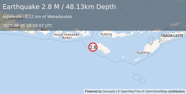Earthquake Sumba Region, Indonesia (2.8 M) (2025-06-25 19:29:07 UTC)