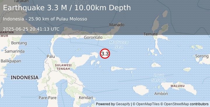 Earthquake Minahassa Peninsula, Sulawesi (3.3 M) (2025-06-25 20:41:13 UTC)
