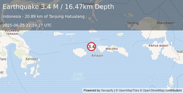 Earthquake Ceram Sea (3.4 M) (2025-06-25 22:19:27 UTC)