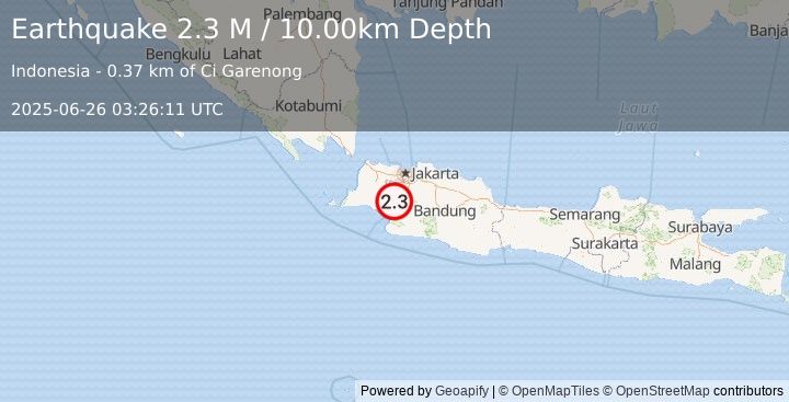 Earthquake Java, Indonesia (2.3 M) (2025-06-26 03:26:11 UTC)