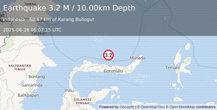 Earthquake Minahassa Peninsula, Sulawesi (3.2 M) (2025-06-26 06:07:15 UTC)
