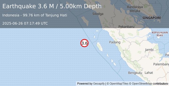 Earthquake Southwest of Sumatra, Indonesia (3.6 M) (2025-06-26 07:17:49 UTC)