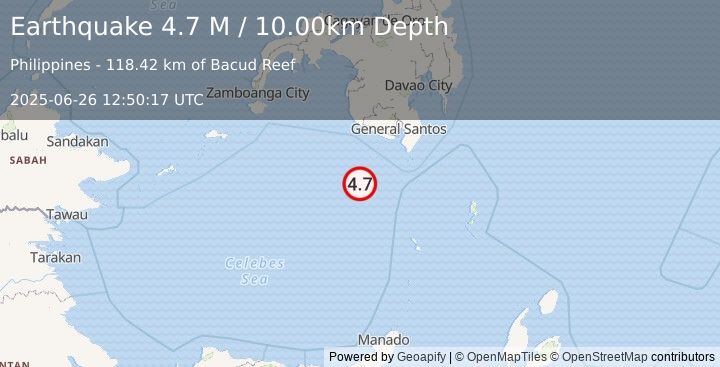 Earthquake Celebes Sea (4.7 M) (2025-06-26 12:50:18 UTC)