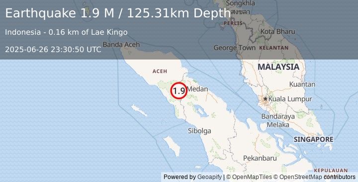 Earthquake Northern Sumatra, Indonesia (1.9 M) (2025-06-26 23:30:50 UTC)