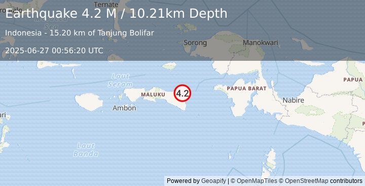 Earthquake Seram, Indonesia (4.2 M) (2025-06-27 00:56:20 UTC)