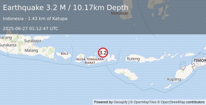 Earthquake Sumbawa Region, Indonesia (3.2 M) (2025-06-27 01:12:47 UTC)