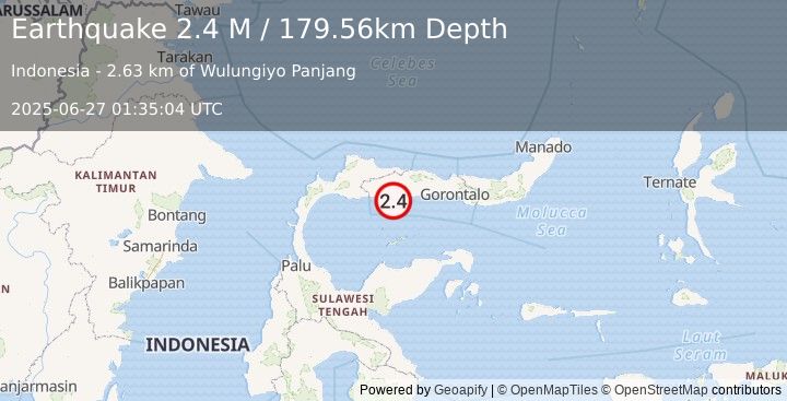 Earthquake Minahassa Peninsula, Sulawesi (2.4 M) (2025-06-27 01:35:04 UTC)
