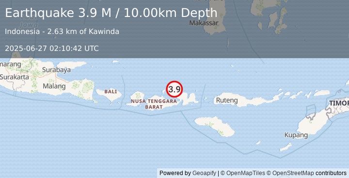 Earthquake Sumbawa Region, Indonesia (3.9 M) (2025-06-27 02:10:42 UTC)