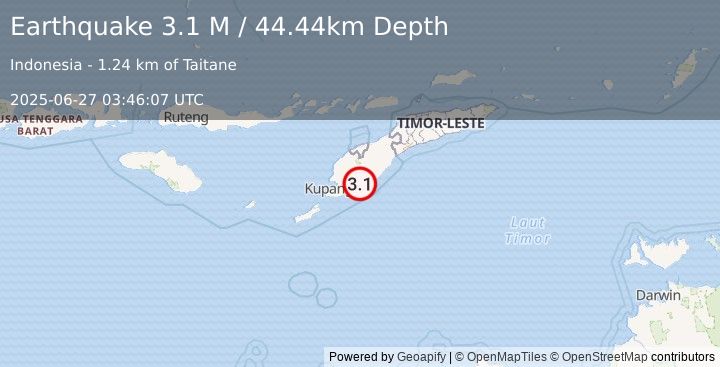 Earthquake Timor Region (3.1 M) (2025-06-27 03:46:07 UTC)
