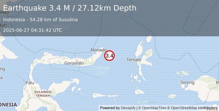 Earthquake Northern Molucca Sea (3.4 M) (2025-06-27 04:31:42 UTC)