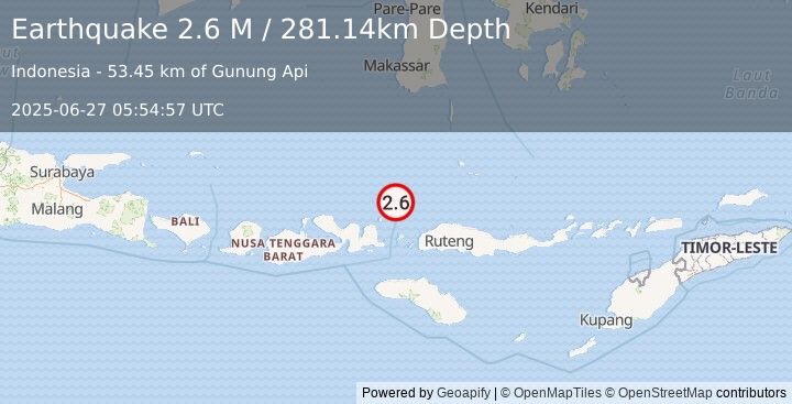 Earthquake Flores Sea (2.6 M) (2025-06-27 05:54:57 UTC)