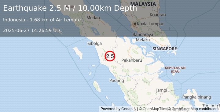 Earthquake Northern Sumatra, Indonesia (2.5 M) (2025-06-27 14:26:59 UTC)