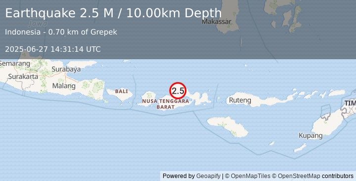 Earthquake Sumbawa Region, Indonesia (2.5 M) (2025-06-27 14:31:14 UTC)