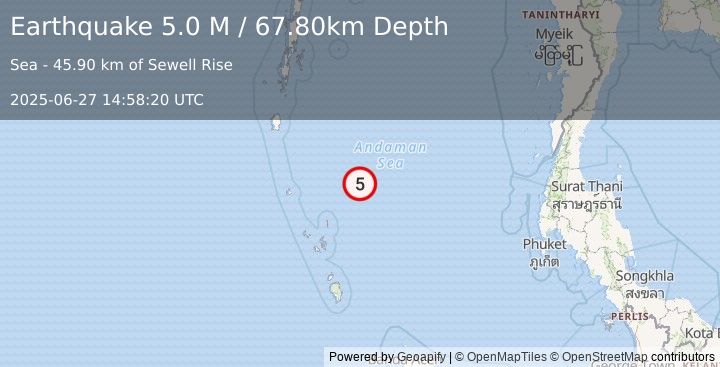 Earthquake Nicobar Islands, India Region (5.0 M) (2025-06-27 14:58:20 UTC)