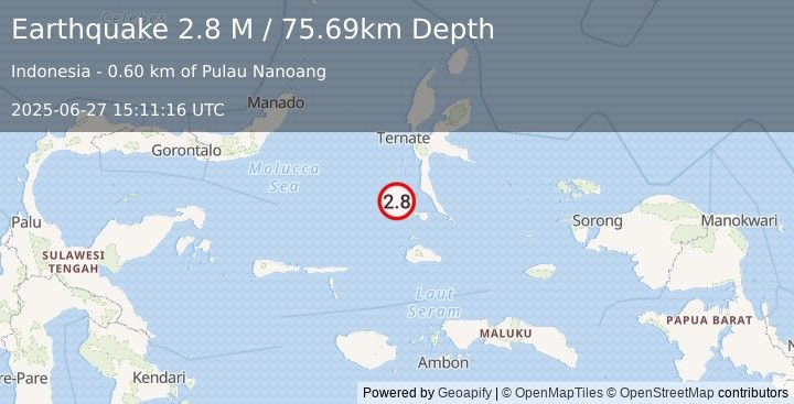 Earthquake Halmahera, Indonesia (2.8 M) (2025-06-27 15:11:16 UTC)