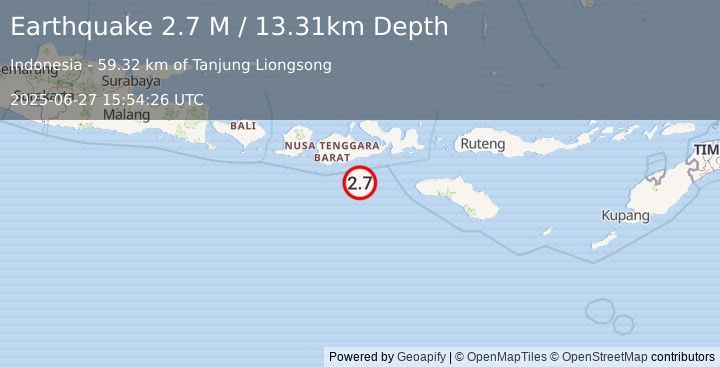 Earthquake Sumbawa Region, Indonesia (2.7 M) (2025-06-27 15:54:26 UTC)