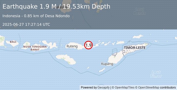 Earthquake Flores Region, Indonesia (1.9 M) (2025-06-27 17:27:14 UTC)