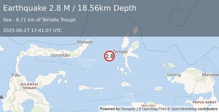 Earthquake Northern Molucca Sea (2.8 M) (2025-06-27 17:41:07 UTC)
