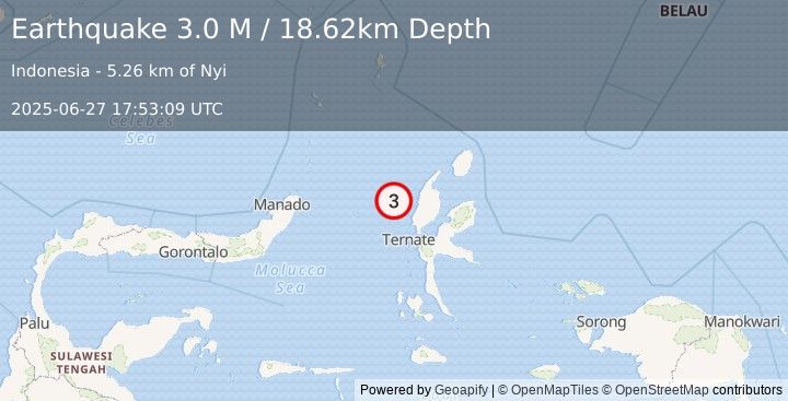 Earthquake Halmahera, Indonesia (3.0 M) (2025-06-27 17:53:09 UTC)