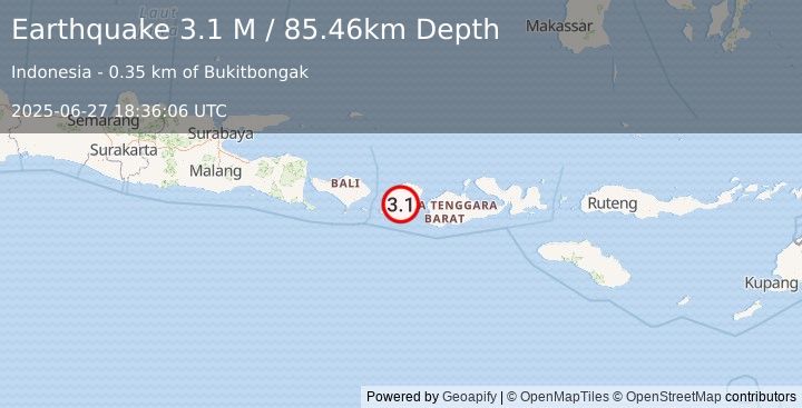 Earthquake Sumbawa Region, Indonesia (3.1 M) (2025-06-27 18:36:06 UTC)