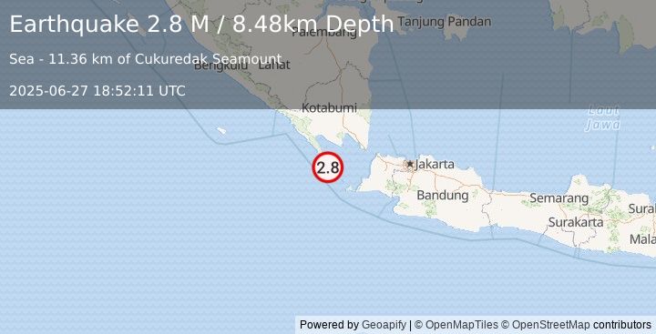 Earthquake Sunda Strait, Indonesia (2.8 M) (2025-06-27 18:52:11 UTC)