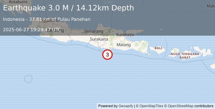 Earthquake Java, Indonesia (3.0 M) (2025-06-27 19:29:47 UTC)