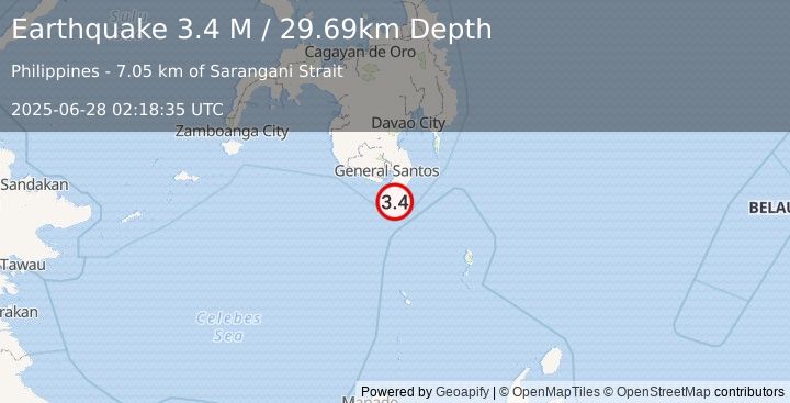 Earthquake Mindanao, Philippines (3.4 M) (2025-06-28 02:18:35 UTC)