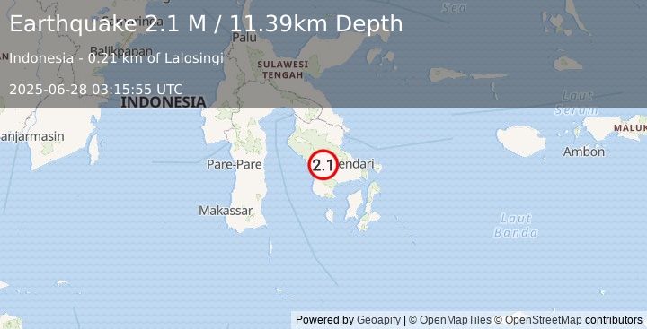 Earthquake Sulawesi, Indonesia (2.1 M) (2025-06-28 03:15:55 UTC)