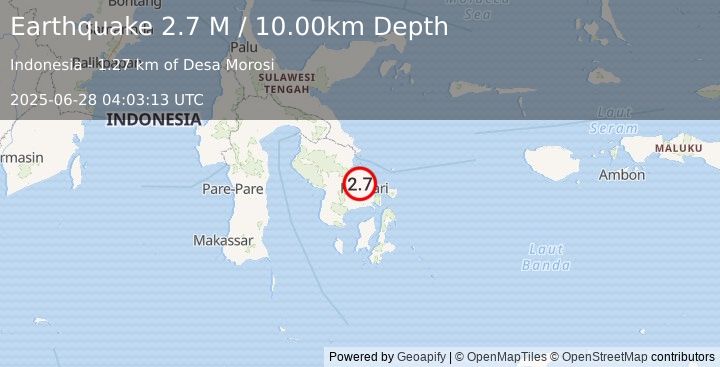 Earthquake Sulawesi, Indonesia (2.7 M) (2025-06-28 04:03:13 UTC)