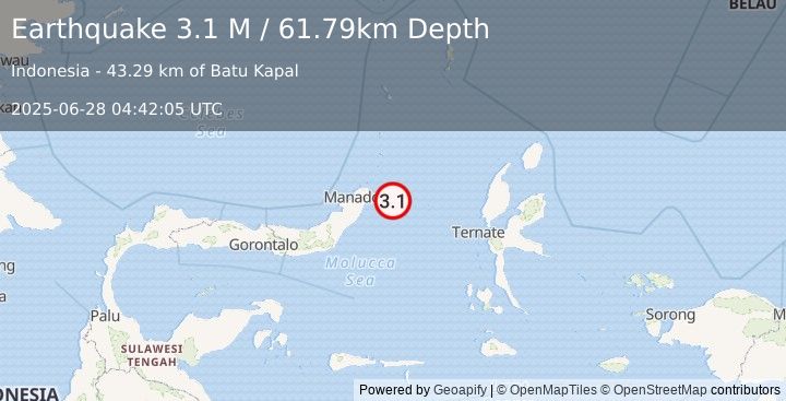 Earthquake Northern Molucca Sea (3.1 M) (2025-06-28 04:42:05 UTC)