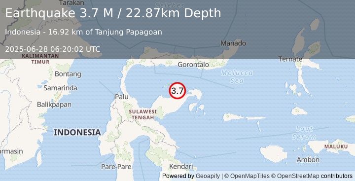 Earthquake Minahassa Peninsula, Sulawesi (3.7 M) (2025-06-28 06:20:02 UTC)