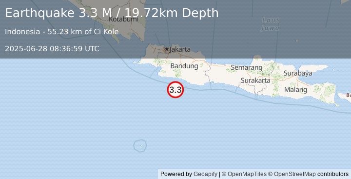 Earthquake Java, Indonesia (3.3 M) (2025-06-28 08:36:59 UTC)