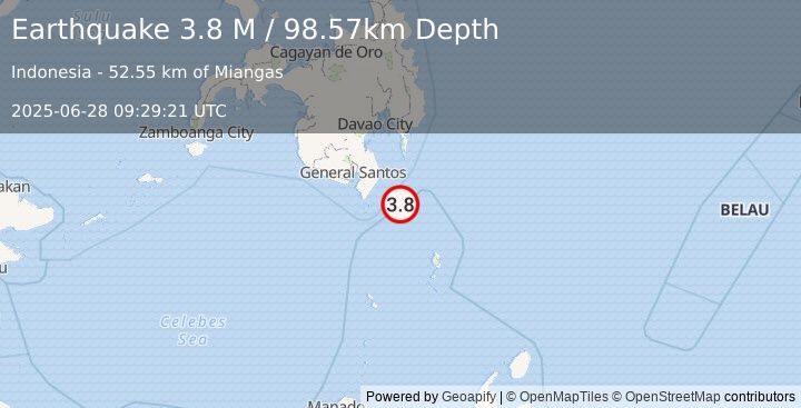 Earthquake Mindanao, Philippines (3.8 M) (2025-06-28 09:29:21 UTC)