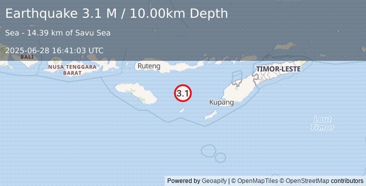 Earthquake Savu Sea (2.9 M) (2025-06-28 16:41:04 UTC)