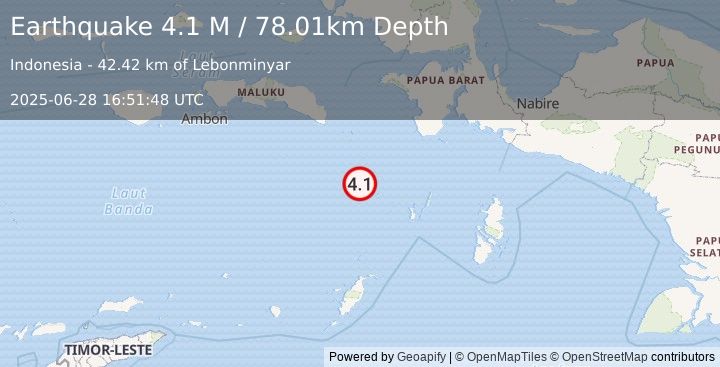 Earthquake Banda Sea (4.1 M) (2025-06-28 16:51:48 UTC)