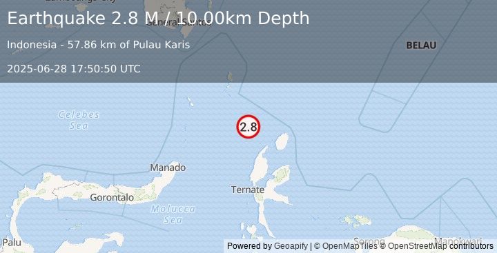 Earthquake Northern Molucca Sea (2.8 M) (2025-06-28 17:50:50 UTC)