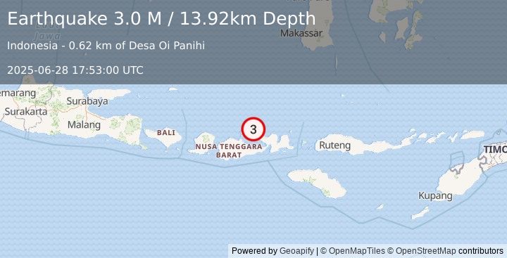 Earthquake Sumbawa Region, Indonesia (3.0 M) (2025-06-28 17:53:00 UTC)