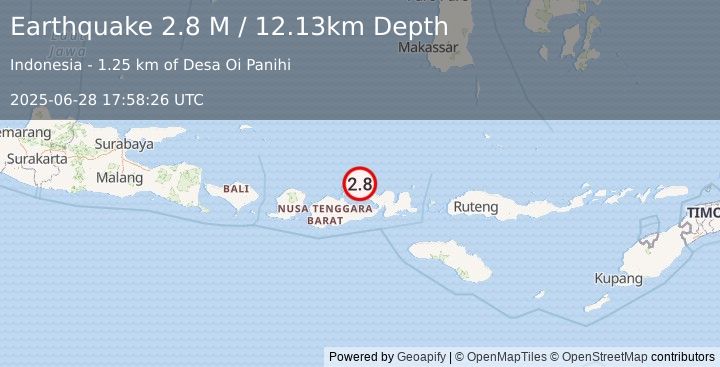 Earthquake Sumbawa Region, Indonesia (2.8 M) (2025-06-28 17:58:26 UTC)