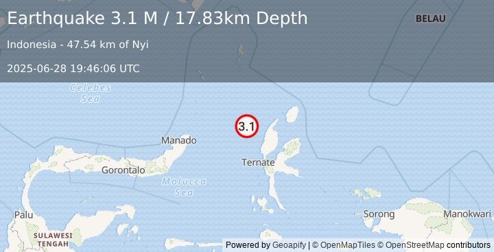 Earthquake Halmahera, Indonesia (3.1 M) (2025-06-28 19:46:06 UTC)