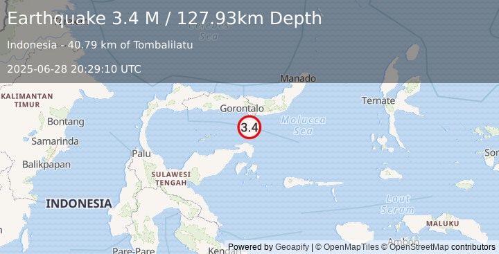 Earthquake Minahassa Peninsula, Sulawesi (3.4 M) (2025-06-28 20:29:10 UTC)