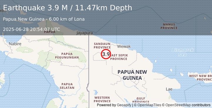 Earthquake New Guinea, Papua New Guinea (3.9 M) (2025-06-28 20:54:07 UTC)