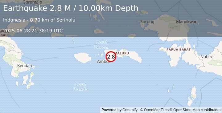 Earthquake Seram, Indonesia (2.8 M) (2025-06-28 21:38:19 UTC)