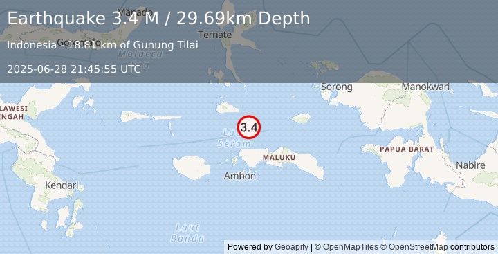 Earthquake Ceram Sea (3.4 M) (2025-06-28 21:45:55 UTC)
