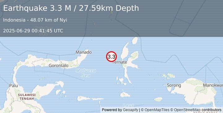 Earthquake Northern Molucca Sea (3.4 M) (2025-06-29 00:41:46 UTC)