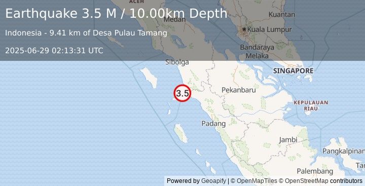 Earthquake Northern Sumatra, Indonesia (3.5 M) (2025-06-29 02:13:31 UTC)