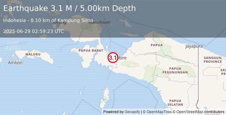 Earthquake West Papua Region, Indonesia (3.1 M) (2025-06-29 02:59:23 UTC)
